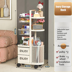 360° Rotating Carbon Steel Kitchen Storage Basket with Adjustable Height and Easy-Clean Design