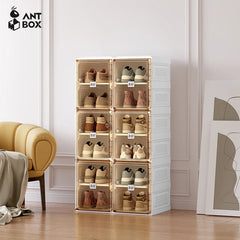 Stackable Portable Shoe Rack Organizer for Closet and Entryway, 8 Tiers, Holds 32 Pairs, Magnetic Clear Door with Lids