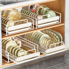 Pull-Out Kitchen Dish Rack Organizer – Cabinet Drawer Basket for Bowls, Plates, Utensils