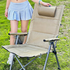 VLEEE Adjustable Folding Camping Chair, High-Back Reclining Outdoor Lounge Chair with Armrests, 200kg Capacity