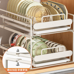 Pull-Out Kitchen Dish Rack Organizer – Cabinet Drawer Basket for Bowls, Plates, Utensils