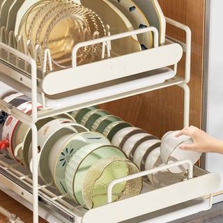 Pull-Out Kitchen Dish Rack Organizer – Cabinet Drawer Basket for Bowls, Plates, Utensils