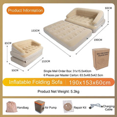 High Back Inflatable Camping Sofa Bed with Automatic Pump, Foldable Outdoor Air Lounger Chair