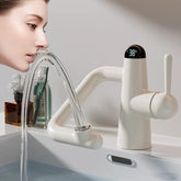 Anti-Splash Brass Faucet with Rotating Design, Digital Display & Modern White/Gunmetal Finish – Smart Bathroom Tap