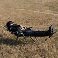 VLEEE Adjustable Folding Camping Chair, High-Back Reclining Outdoor Lounge Chair with Armrests, 200kg Capacity