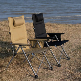 VLEEE Adjustable Folding Camping Chair, High-Back Reclining Outdoor Lounge Chair with Armrests, 200kg Capacity