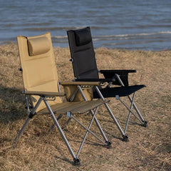 VLEEE Adjustable Folding Camping Chair, High-Back Reclining Outdoor Lounge Chair with Armrests, 200kg Capacity