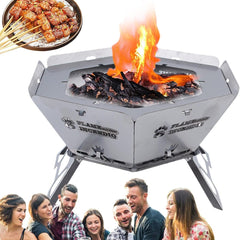 Portable Hexagonal Charcoal Grill & Outdoor Fire Pit | Camping Wood Stove, Campfire BBQ Grill