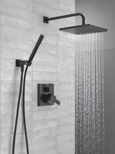 Delta Modern 14 Series Square Rain Shower System Faucet Set, Rainfall Matte Black Shower Head and Handle Set, Valve Trim Kit, 10 Inch, Matte Black 342701-BL