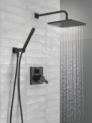 Delta Modern 14 Series Square Rain Shower System Faucet Set, Rainfall Matte Black Shower Head and Handle Set, Valve Trim Kit, 10 Inch, Matte Black 342701-BL