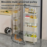 1pc Movable Cart Narrow Gap Storage Practical Shelf Crevice 4-Layer Storage Shelf with Handrail Shelf with 360° Rotating Pulley Suitable for Kitchen/Bathroom/Bedroom/Next to Refrigerator Storage Carbon Steel Material White,