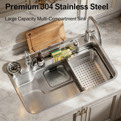 Multi-Functional Stainless Steel Kitchen Sink 30.71"×18.90" Single Bowl Workstation Sink with Faucet & Accessories