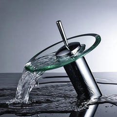 Colorful Glass Waterfall Bathroom Basin Faucet – Chrome Single Lever Deck-Mounted Round Mixer Tap