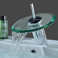 Colorful Glass Waterfall Bathroom Basin Faucet – Chrome Single Lever Deck-Mounted Round Mixer Tap