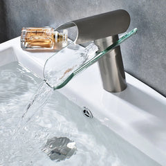 XYlivingstore Glass Waterfall Bathroom Basin Faucet – Hot and Cold Mixer with Short and Tall Options