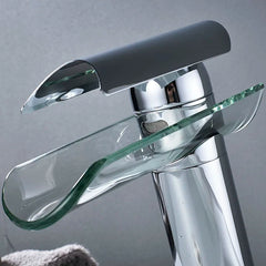 XYlivingstore Glass Waterfall Bathroom Basin Faucet – Hot and Cold Mixer with Short and Tall Options