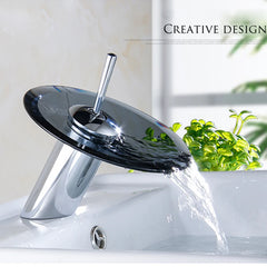 Colorful Glass Waterfall Bathroom Basin Faucet – Chrome Single Lever Deck-Mounted Round Mixer Tap