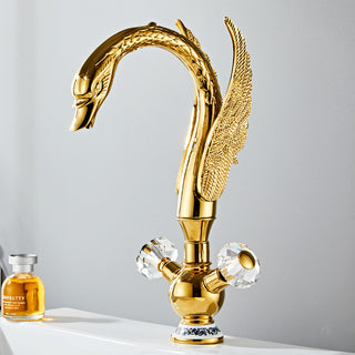 Swan - shaped Solid Brass Double Handle Bathroom Faucet