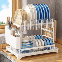 Multi-Function Dish Drying Rack, Kitchen Countertop Dish Organizer for Plates, Bowls, Cups & Utensils