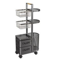 360° Rotating Carbon Steel Kitchen Storage Basket with Adjustable Height and Easy-Clean Design