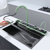 Xylivingstore 304 Stainless Steel Kitchen Single Basin – Digital Waterfall Design, Nano Honeycomb Thickened Sink