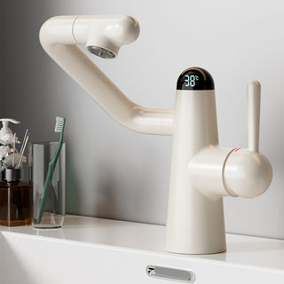 Anti-Splash Brass Faucet with Rotating Design, Digital Display & Modern White/Gunmetal Finish – Smart Bathroom Tap