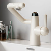Anti-Splash Brass Faucet with Rotating Design, Digital Display & Modern White/Gunmetal Finish – Smart Bathroom Tap