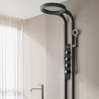 Luxury Ceiling Rainfall Shower System with LED Ambient Light & Digital Display, Copper Bathroom Shower Set with Booster Waterfall Spray Panel