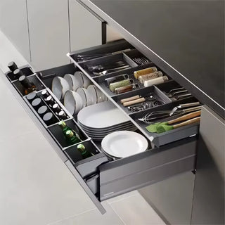 Aluminum Cabinet Organizers – Pull-Out Baskets for Deep Dishes, Bowls, and Tableware Storage