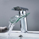 XYlivingstore Glass Waterfall Bathroom Basin Faucet – Hot and Cold Mixer with Short and Tall Options