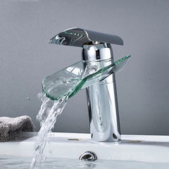 XYlivingstore Glass Waterfall Bathroom Basin Faucet – Hot and Cold Mixer with Short and Tall Options