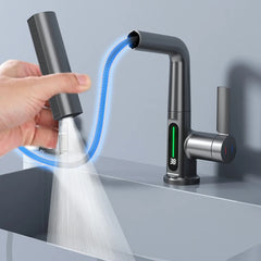 XYlivingstore Waterfall Basin Faucet | Digital Temperature Display & Lift-Up Sprayer