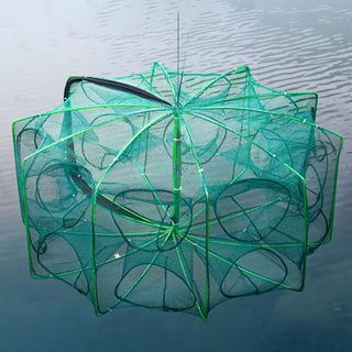 Foldable Hexagon Octagon Fishing Net 6/8/10 Holes Nylon Retractable Fish Trap for Shrimp, Crab, Eel & Lobster