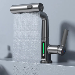 Waterfall Basin Faucet | Digital Temperature Display & Lift-up Sprayer