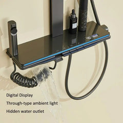 New Gray Supercharged Thermostatic Shower Set | Milk White Digital Shower Head for Small Apartments