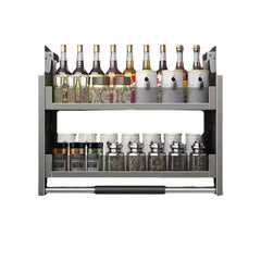 XYlivingstore Gun Ash Kitchen Cabinet Drop-Down Lift Basket – Up & Down Buffer Door Storage Rack for Spices and Seasonings