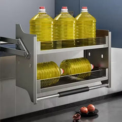 XYlivingstore Gun Ash Kitchen Cabinet Drop-Down Lift Basket – Up & Down Buffer Door Storage Rack for Spices and Seasonings