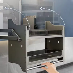 XYlivingstore Gun Ash Kitchen Cabinet Drop-Down Lift Basket – Up & Down Buffer Door Storage Rack for Spices and Seasonings