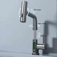 XYlivingstore Waterfall Basin Faucet | Digital Temperature Display & Lift-Up Sprayer