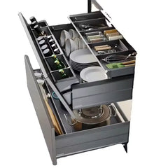 XYlivingstore Aluminum Cabinet Organizers – Pull-Out Baskets for Deep Dishes, Bowls, and Tableware Storage