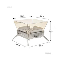 Nordic Stainless Steel Fire Pit Table with BBQ Grill and Glass Wind Guard