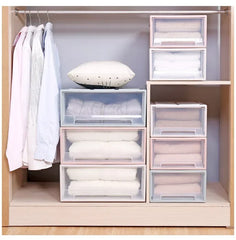 Stackable Quilt Storage Drawer Transparent Wardrobe Organizer Household Closet Storage Box Home Plastic Desktop Sundries Boxes