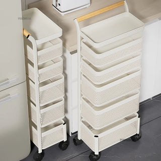 Nordic Stainless Steel Kitchen Trolley with Wheels | Multi-Layer Rotating Storage Cart for Home Use