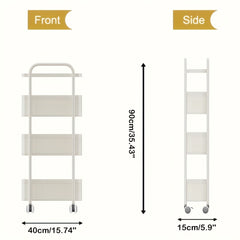 1pc Movable Cart Narrow Gap Storage Practical Shelf Crevice 4-Layer Storage Shelf with Handrail Shelf with 360° Rotating Pulley Suitable for Kitchen/Bathroom/Bedroom/Next to Refrigerator Storage Carbon Steel Material White,