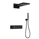 Xylivingstore Concealed Brass Thermostatic LED Display Shower Set – Ceiling Rainfall & Wall-Embedded Button Mixer for Bathroom or Hotel