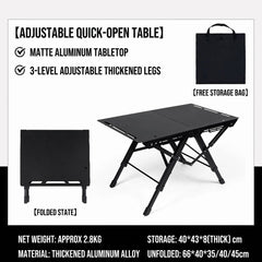 Portable Aluminum Alloy IGT Camping Table Height Adjustable Folding Outdoor Table with Quick