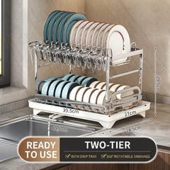 Multi-Function Dish Drying Rack, Kitchen Countertop Dish Organizer for Plates, Bowls, Cups & Utensils