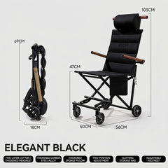 Folding Travel Chair with Wheels, Portable Multi-Function Mobility Chair for Outdoor Trips