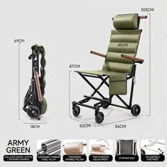 Folding Travel Chair with Wheels, Portable Multi-Function Mobility Chair for Outdoor Trips