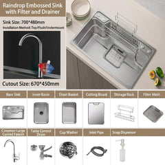 Multi-Functional Stainless Steel Kitchen Sink 30.71"×18.90" Single Bowl Workstation Sink